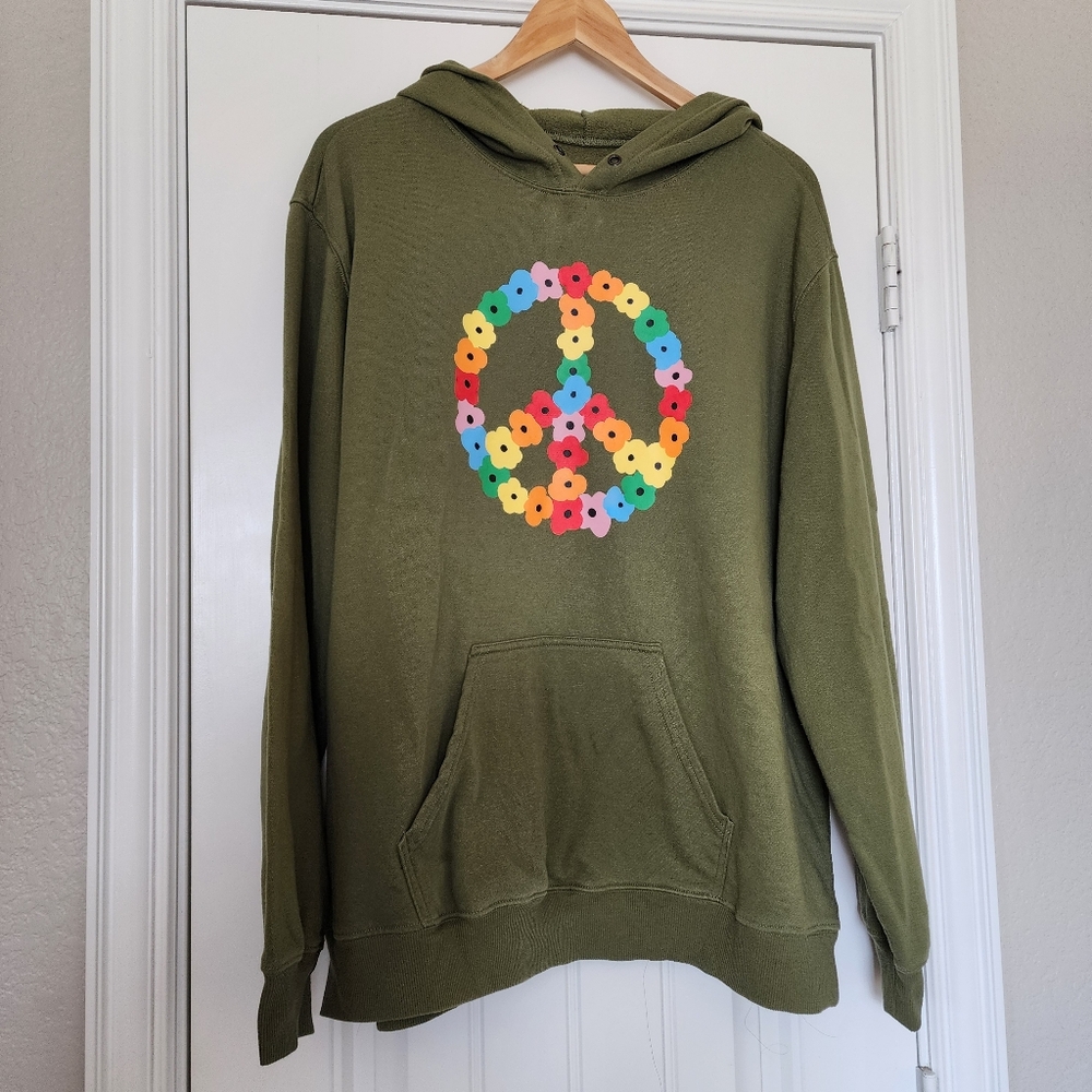 The Phluid Project Poppy Peace Sign Green Rainbow Flower Hoodie XL